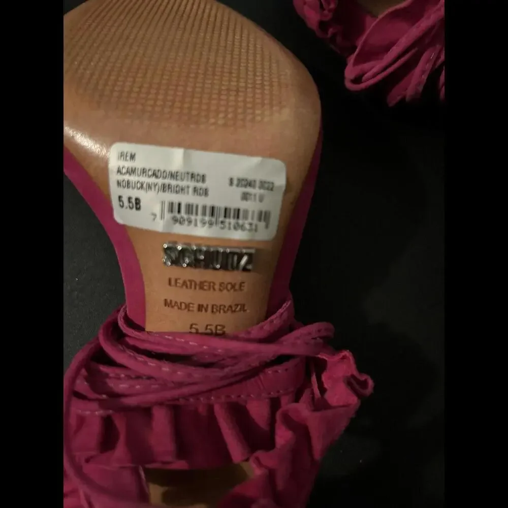 😎🩷 Pink Suede Ankle Tie Sandals Size 5.5 Schultz New Barbie